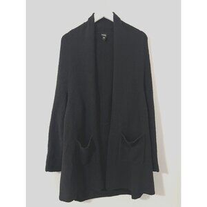 Eileen Fisher Black Wool Open Front Knit Oversized Chunky Sweater Cardigan L